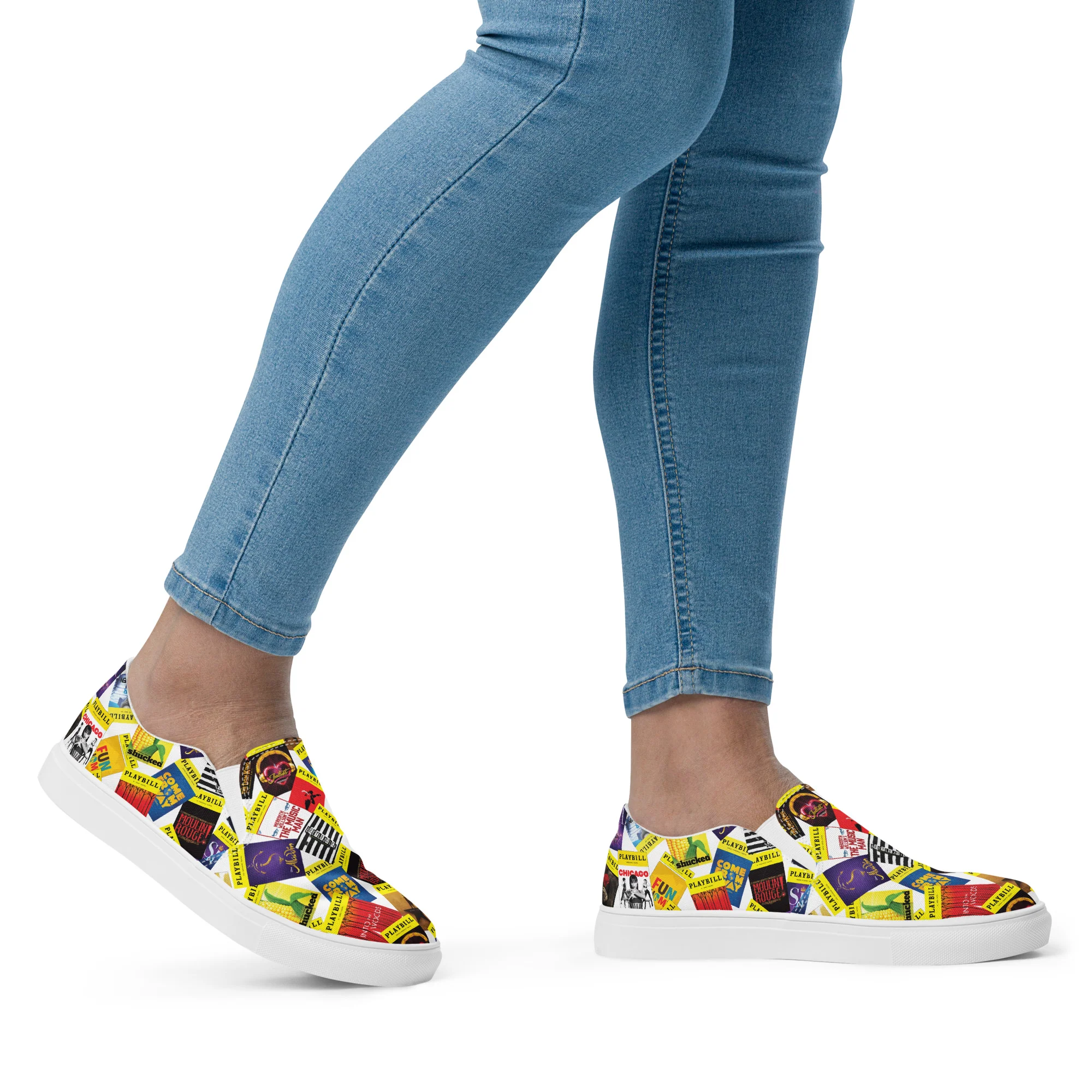 Playbill Covers - Women’s Slip-On Canvas Shoes in White - Image 3